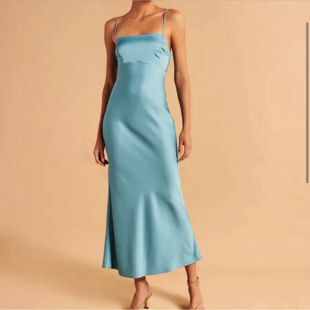 Abercrombie & Fitch blue silk Satin look Cowl Back Slip maxi Dress size medium